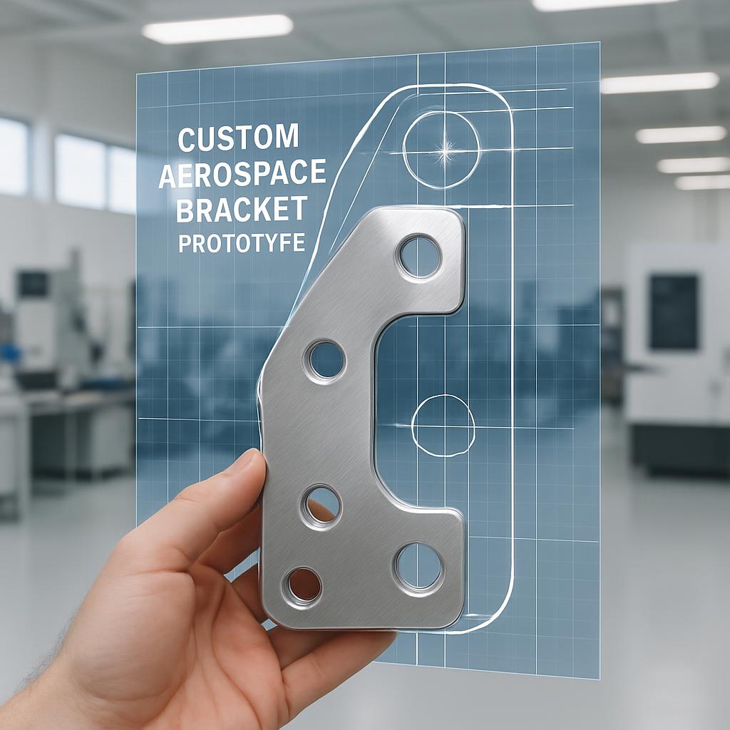 Where a custom aerospace bracket prototype is being held in a well-lit factory setting.